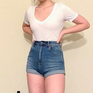 Basic / Classic V Neck White Tee Shirt